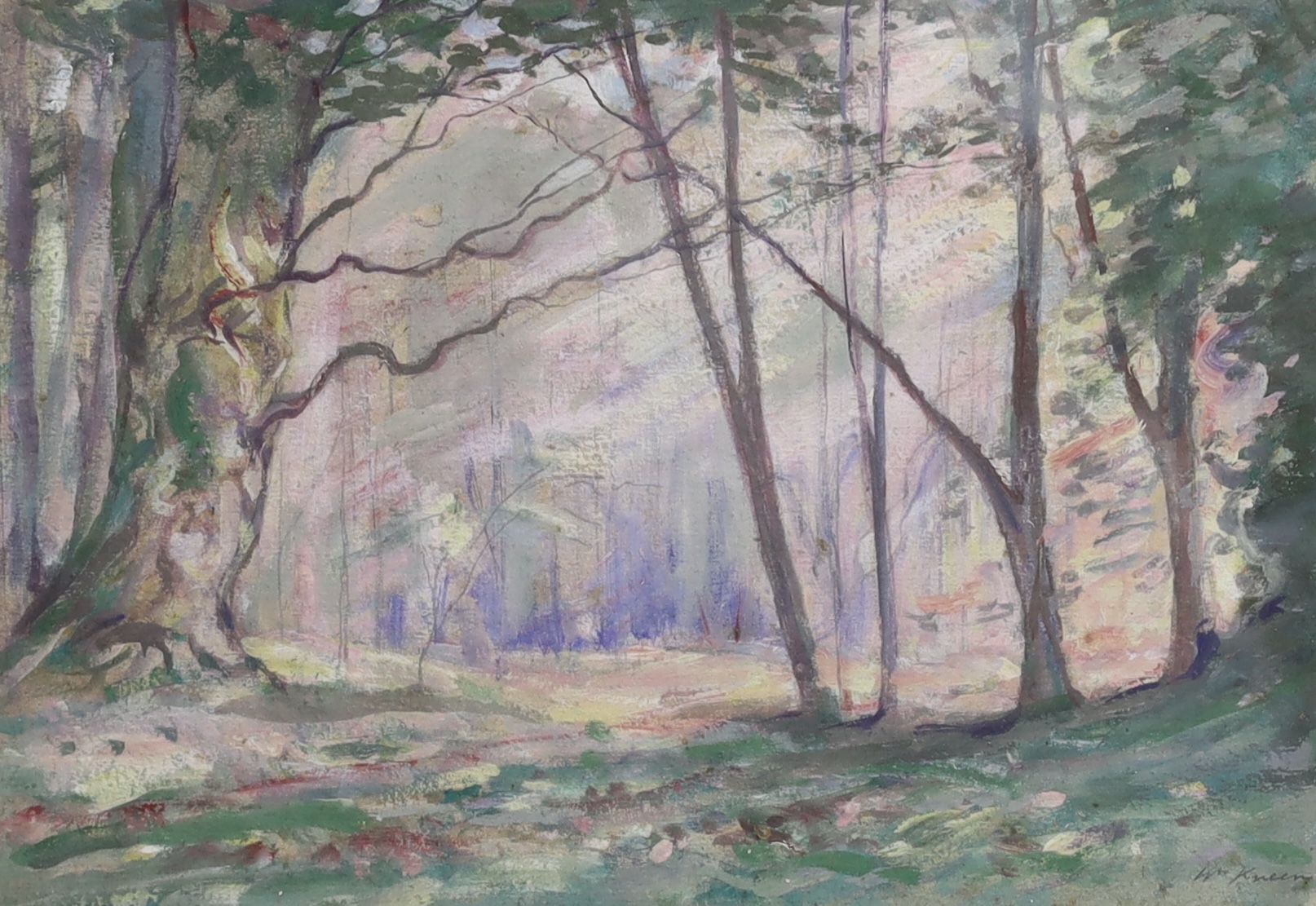 William Keen (1862-1921), oil on card, ‘A Vista’, label verso inscribed ‘no.53 Walker Gallery’, signed, 25 x 36cm.